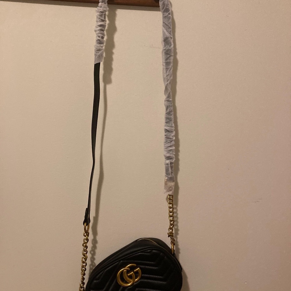 Gucci Mini Black Chevron Bag with Gold Details